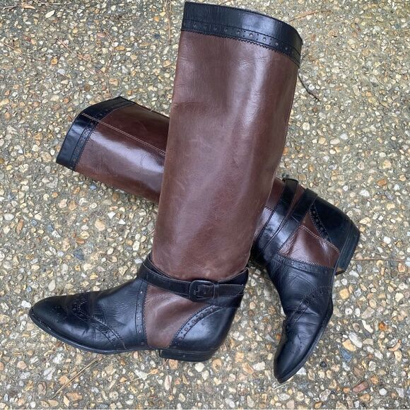 Vintage 1990’s ENZO punched wing tip western riding boots 7 two tone - Picture 1 of 10